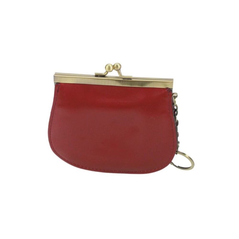 Patricia Nash Womens Metal Framed Kiss Lock Leather Logo Coin Pouch Keychain Red - Picture 3 of 6